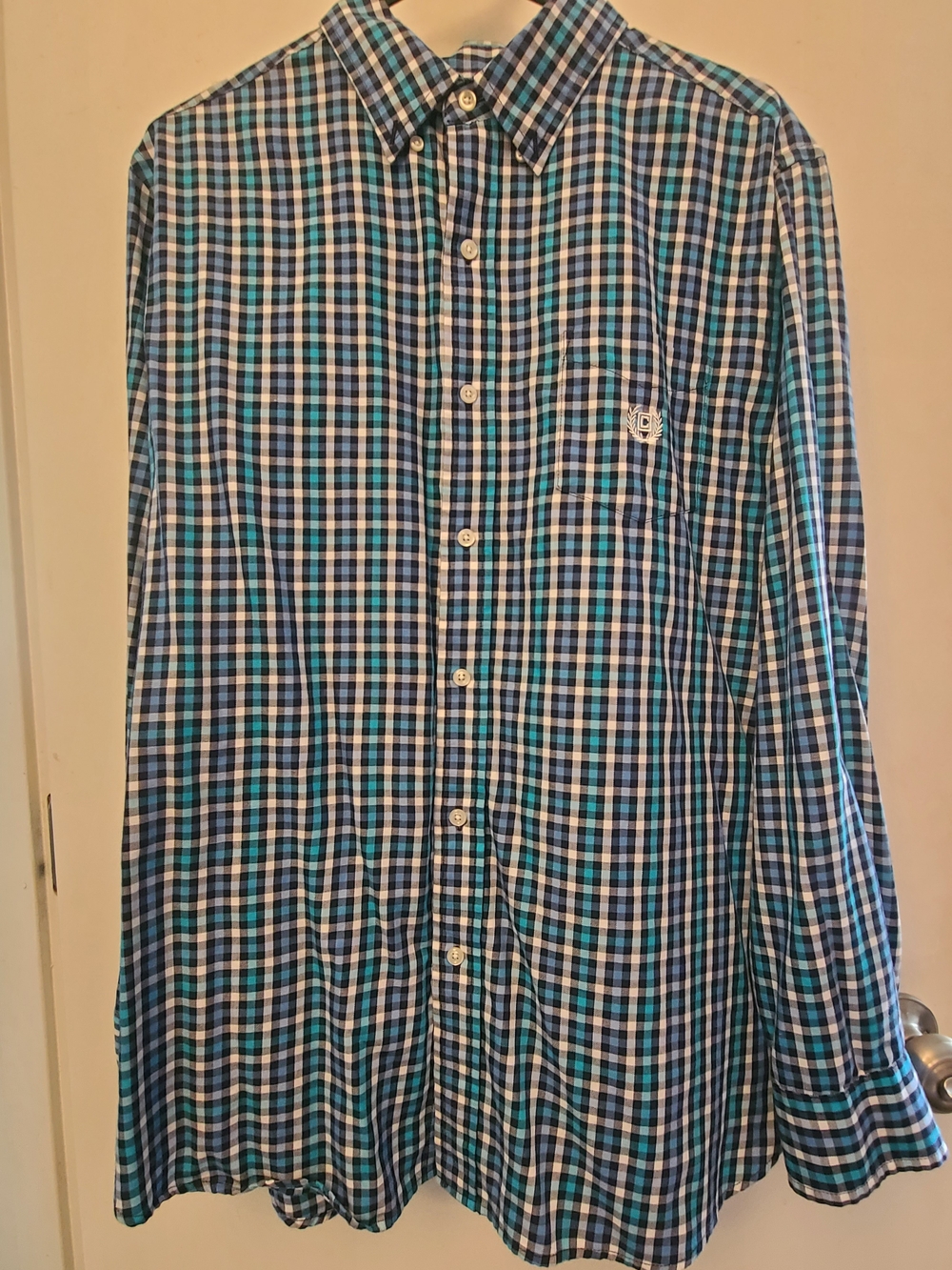Chaps Blue and Teal Plaid Button-Down Shirt
